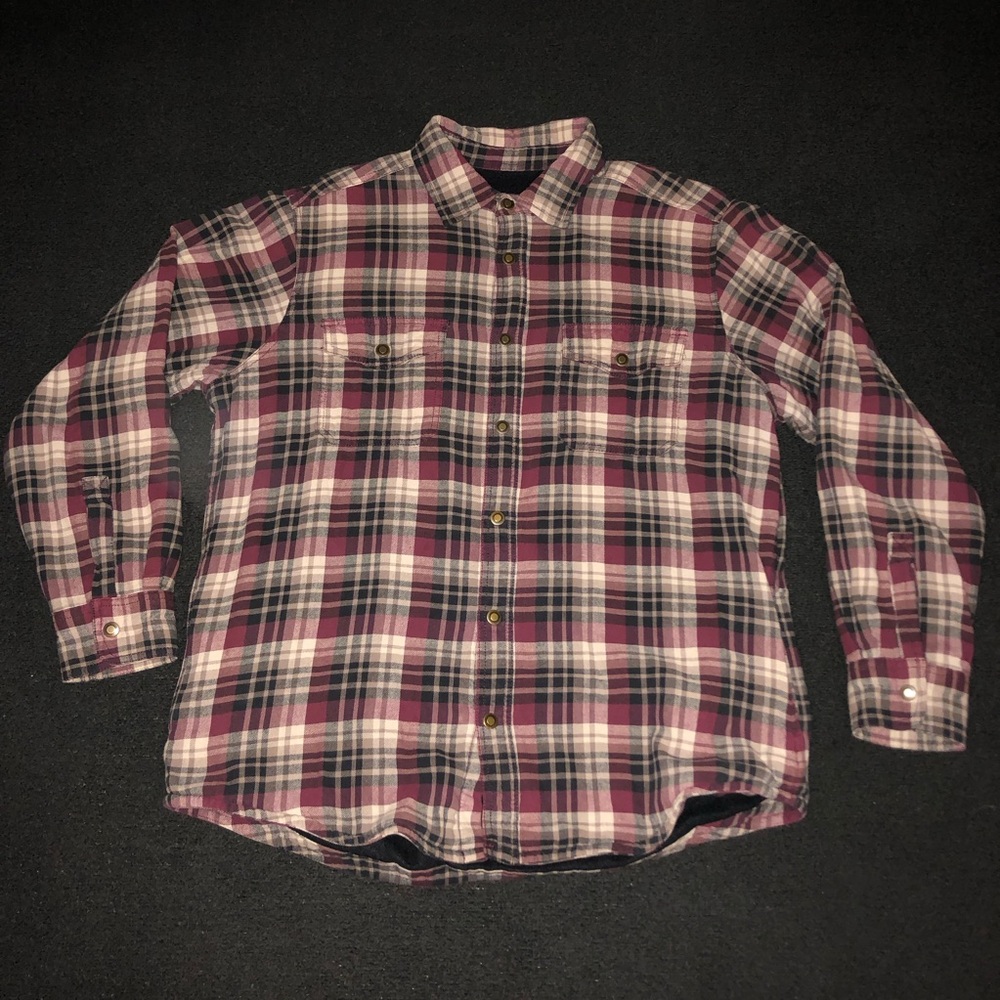 Croft & Barrow Fleece Lined Plaid Snap Button Up Long Sleeve Shirt Jacket Size L